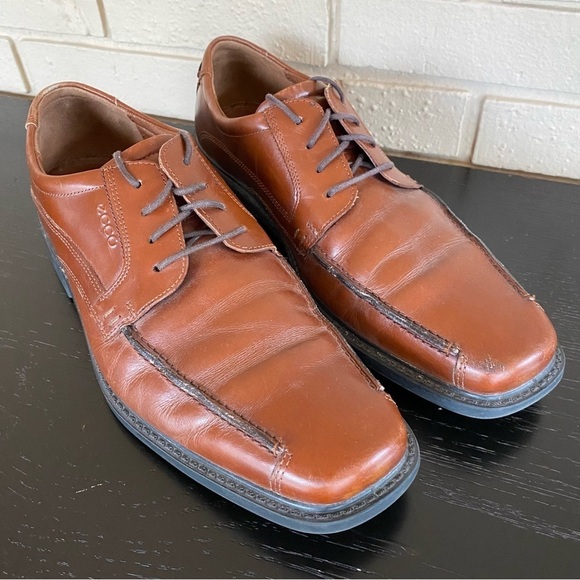 Mens Ecco Brown Leather Comfort Dress Shoes Oxfords Derby Size EU 46 US 12-12.5